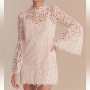 Endless Rose for Anthropologie Bell Sleeve White Lace Mini dress sz Large